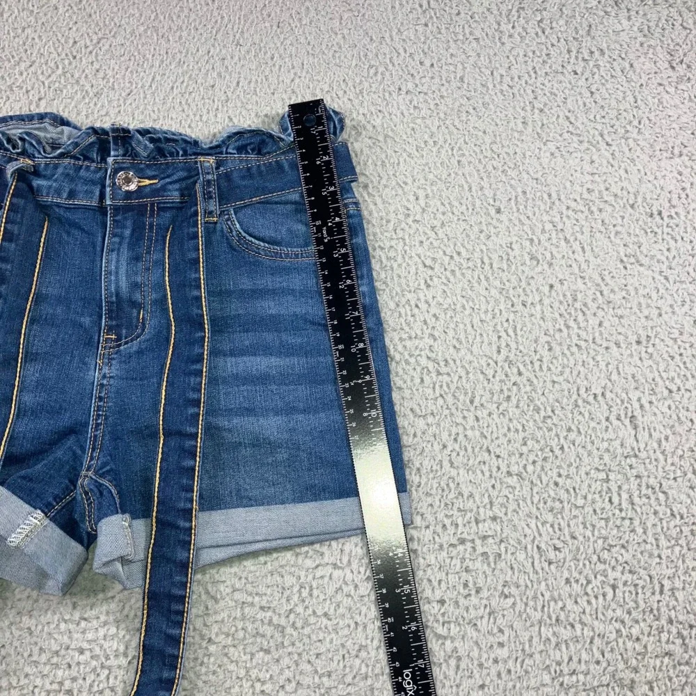Tie Waist Shorts M 27 High Waist Denim Jorts Cuffed Hem Boho Festival Retro Chic